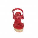 Woman's sandal in red braided leather with platform and wedge heel 9 - Available sizes:  42, 44