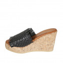 Woman's mules in black braided leather with platform and wedge heel 9 - Available sizes:  42, 43, 44