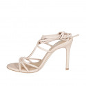 Woman's laced gladiator sandal in light pink leather heel 10 - Available sizes:  42