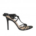 Woman's laced gladiator sandal in black leather heel 10 - Available sizes:  46