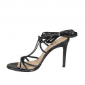 Woman's laced gladiator sandal in black leather heel 10 - Available sizes:  46