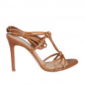 Sandalia en estilo gladiador con cordones para mujer en piel cognac tacon 10 - Tallas disponibles:  43