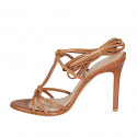 Sandale spartiates à lacets pour femmes en cuir cognac talon 10 - Pointures disponibles:  43