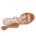 Sandale spartiates à lacets pour femmes en cuir cognac talon 10 - Pointures disponibles:  43