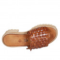 Woman's mule in cognac brown braided leather heel 4 - Available sizes:  43