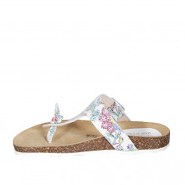 Chanclas de dedo para mujer en piel blanca imprimida multicolor con hebilla cuña 2 - Tallas disponibles:  32, 42 2