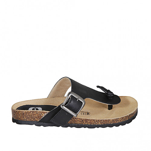 Woman's thong mules in black leather...