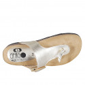 Woman's thong mules in platinum laminated leather with buckle wedge heel 2 - Available sizes:  42