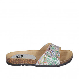 Woman's mules in silver and multicolored printed leather with buckle wedge heel 2 - Available sizes:  42