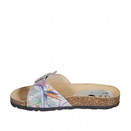Woman's mules in silver and multicolored printed leather with buckle wedge heel 2 - Available sizes:  42 2