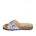 Woman's mules in silver and multicolored printed leather with buckle wedge heel 2 - Available sizes:  42