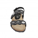 Woman's sandal in black leather with velcro straps, beads and rhinestones wedge heel 2 - Available sizes:  32