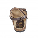 Woman's sandal in brown leather with velcro straps, beads and rhinestones wedge heel 2 - Available sizes:  32, 33