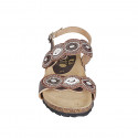 Woman's sandal in brown leather with velcro straps, beads and rhinestones wedge heel 2 - Available sizes:  32, 33