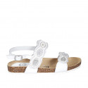 Woman's sandal in white leather with velcro straps, beads and rhinestones wedge heel 2 - Available sizes:  32