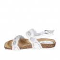 Woman's sandal in white leather with velcro straps, beads and rhinestones wedge heel 2 - Available sizes:  32