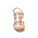 Sandale pour femmes en bandes en cuir cognac, blanc et nue talon 6 - Pointures disponibles:  44, 45