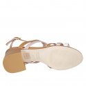Sandale pour femmes en bandes en cuir cognac, blanc et nue talon 6 - Pointures disponibles:  44, 45
