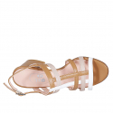 Sandale pour femmes en bandes en cuir cognac, blanc et nue talon 6 - Pointures disponibles:  44, 45