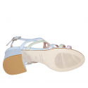 Sandalo da donna con listini in pelle celeste, verde e lilla tacco 6 - Misure disponibili: 43, 45