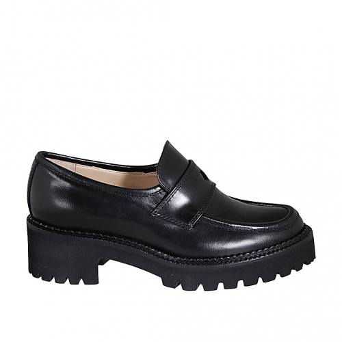 Mocassino casual da donna in pelle nera tacco 5 - Misure disponibili: 44, 45