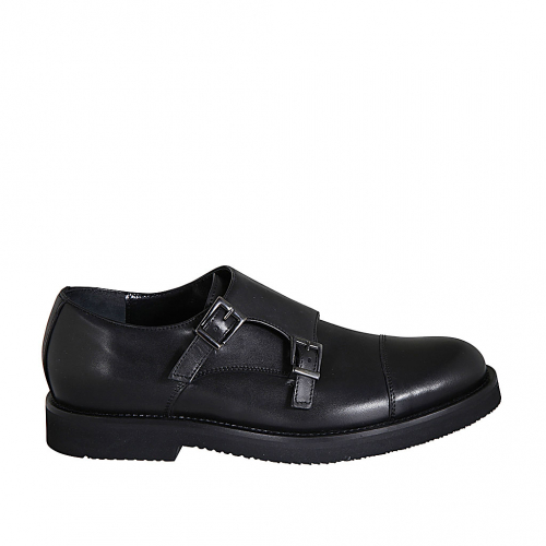 Chaussure élégant pour hommes avec boucles et bout droit en cuir noir - Pointures disponibles:  38, 46, 50, 51