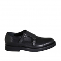 Man's elegant shoe with buckles and captoe in black leather - Available sizes:  38, 46, 50, 51