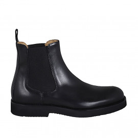 Men's casual ankle boot with elastic bands in black leather - Available sizes:  38, 46, 47, 48, 51