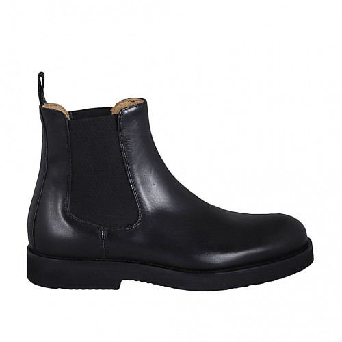 Men's casual ankle boot with elastic bands in black leather - Available sizes:  38, 46, 47, 48, 51