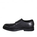 Man's elegant shoe with buckles and captoe in black leather - Available sizes:  38, 46, 50, 51