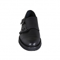 Man's elegant shoe with buckles and captoe in black leather - Available sizes:  38, 46, 50, 51