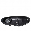 Man's elegant shoe with buckles and captoe in black leather - Available sizes:  38, 46, 50, 51