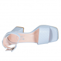 Zapato abierto para mujer con plataforma y cinturon en piel imprimida azul claro tacon 7 - Tallas disponibles:  44, 45
