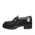 Mocasín casual para mujer en piel negra tacon 5 - Tallas disponibles:  44, 45