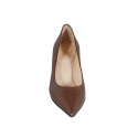 Escarpin à bout pointu pour femmes en cuir marron talon 6 - Pointures disponibles:  32, 44