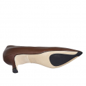 Escarpin à bout pointu pour femmes en cuir marron talon 6 - Pointures disponibles:  32, 44