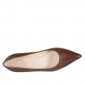 Woman's pointy pump shoe in brown leather heel 6 - Available sizes:  32, 44