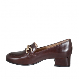 Mocasin pour femmes en cuir marron avec accessoire talon 4 - Pointures disponibles:  43 2