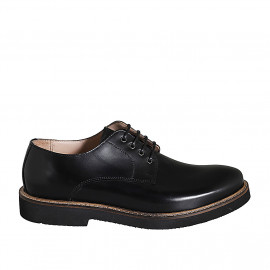 Man's casual laced derby shoe in black brush-off leather - Available sizes:  38, 46, 47, 50, 51