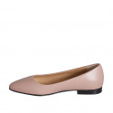 Woman's pointy ballerina shoe in rose leather heel 1 - Available sizes:  32, 33, 35, 43, 44