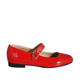 Woman's Mary Jane in red patent leather with strap heel 1 - Available sizes:  33, 35, 42, 43, 44