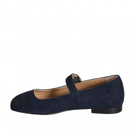 Woman's Mary Jane in blue suede with strap heel 1 - Available sizes:  33, 42 2