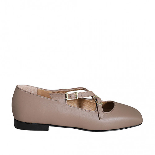 Woman's Mary Jane with squared tip and straps in nude leather heel 1 - Available sizes:  33, 44
