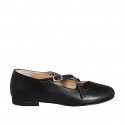 Woman's Mary Jane with rounded tip and straps in black leather heel 1 - Available sizes:  33