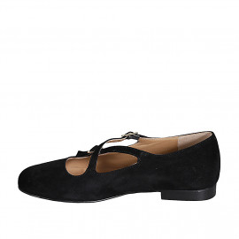 Woman's Mary Jane with rounded tip and straps in black suede heel 1 - Available sizes:  42, 43 2