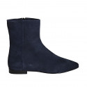 Woman's pointy ankle boot with zipper in blue suede heel 1 - Available sizes:  32, 33, 35, 42, 43