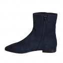 Woman's pointy ankle boot with zipper in blue suede heel 1 - Available sizes:  32, 33, 35, 42, 43