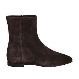 Bottines à bout pointu pour femmes avec fermeture éclair en daim marron talon 1 - Pointures disponibles:  32