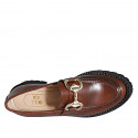 Woman's loafer in cognac brown leather with accessory heel 5 - Available sizes:  42, 43, 44, 45