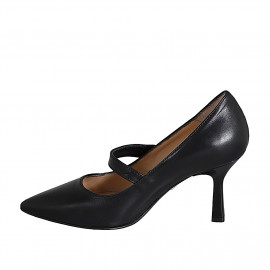 Mary Jane pour femmes à bout pointu avec courroie en cuir noir talon 8 - Pointures disponibles:  42, 44 2